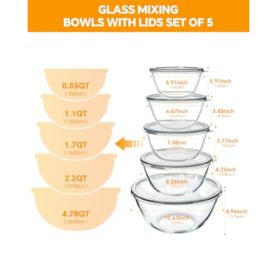 Glass Mixing Bowls with Lids S - огляд і ціна Kitchen Glass Baking Set